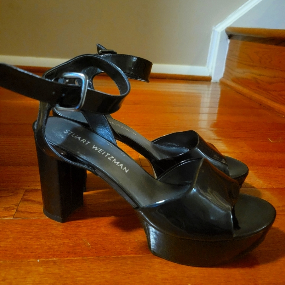 Stuart Weitzman Black Platform Heels with Ankle Strap Size 7M